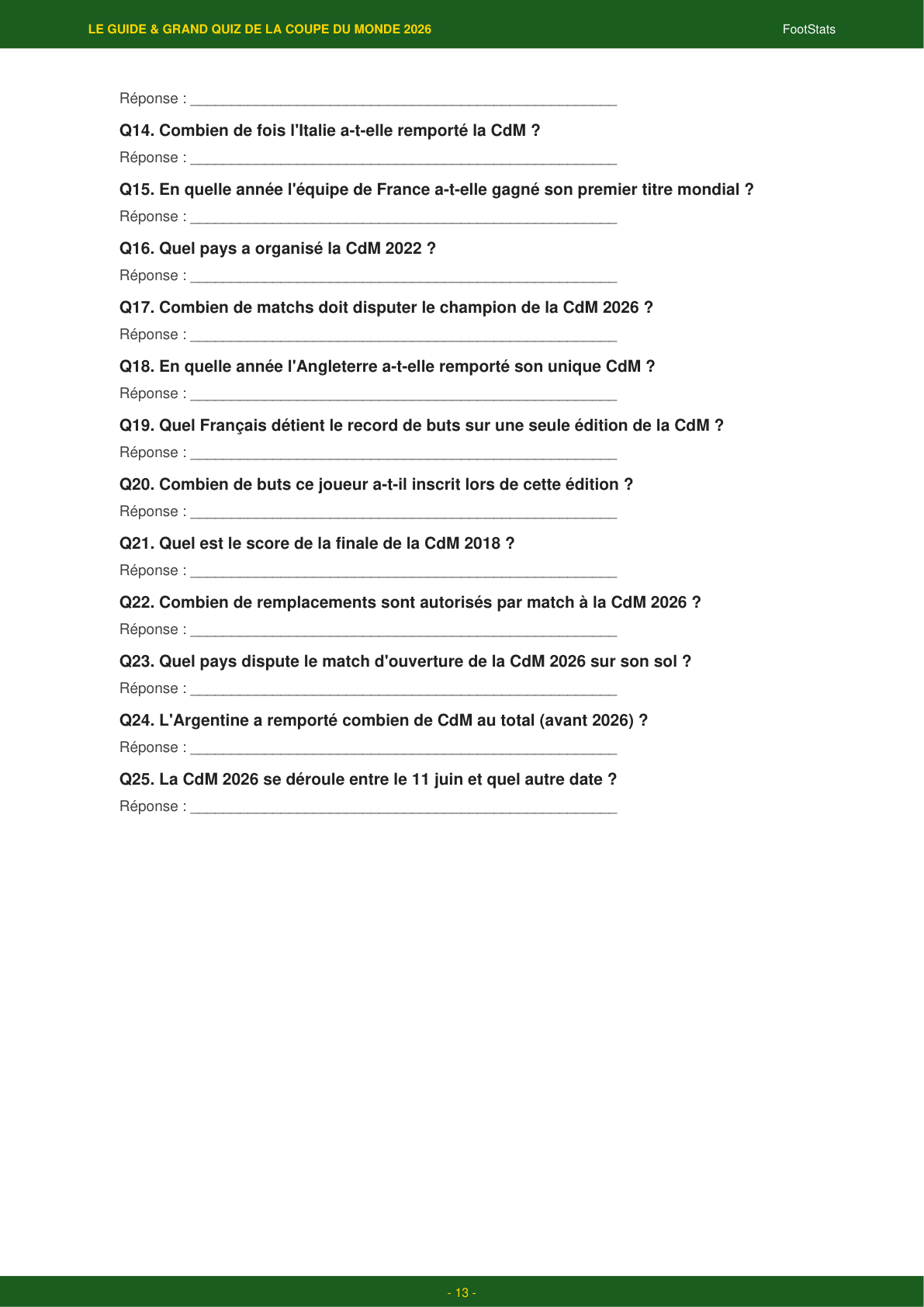 Page de questions du quiz