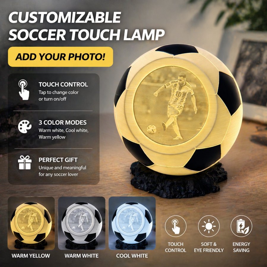Lampe football personnalisée avec photo gravée